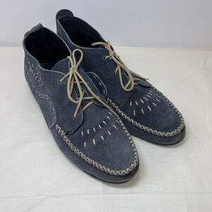 Minnetonka Suede Lace Up Blue Leather Moccasin Ankle Boot 4235107 Size 8.5